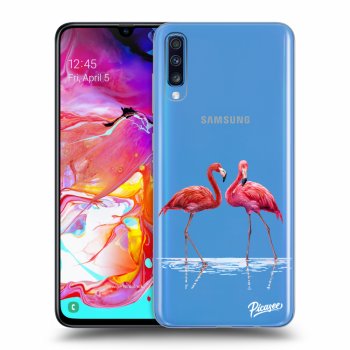 Picasee Samsung Galaxy A70 A705F Hülle - Transparentes Silikon - Flamingos couple
