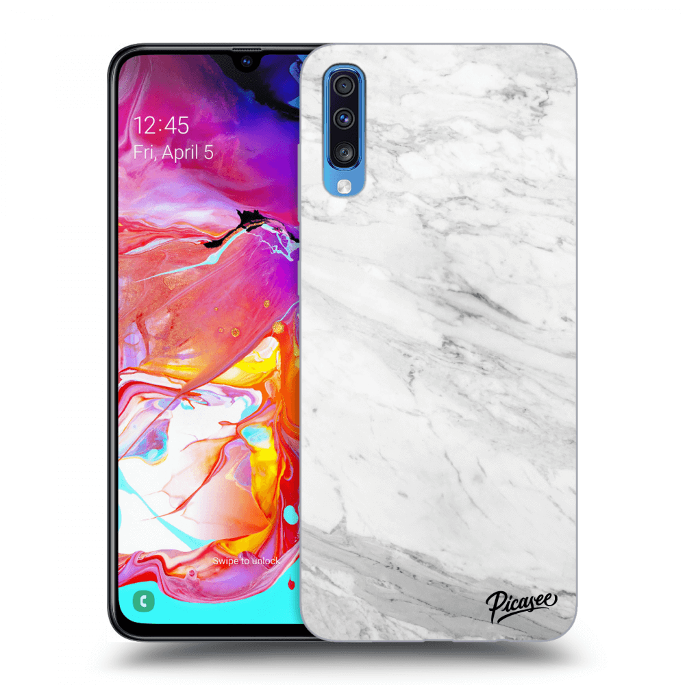 Picasee Samsung Galaxy A70 A705F Hülle - Schwarzes Silikon - White marble