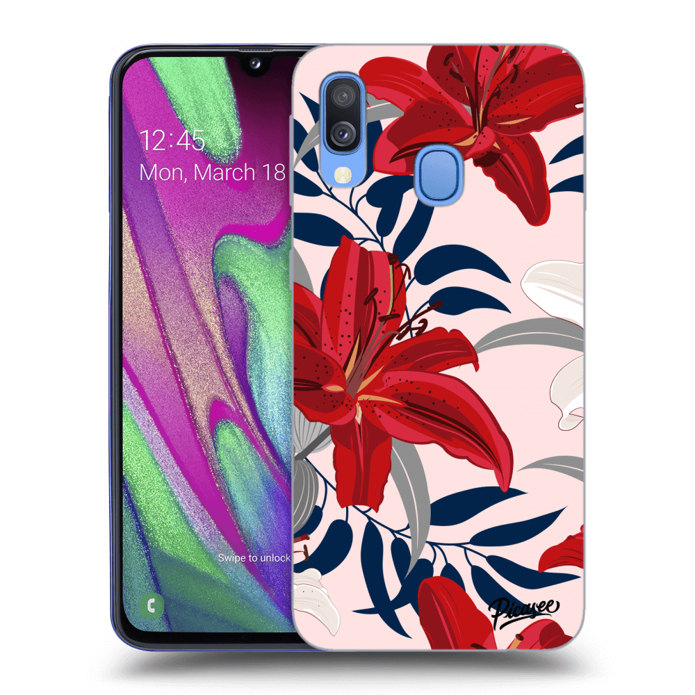 Picasee Samsung Galaxy A40 A405F Hülle - Schwarzes Silikon - Red Lily