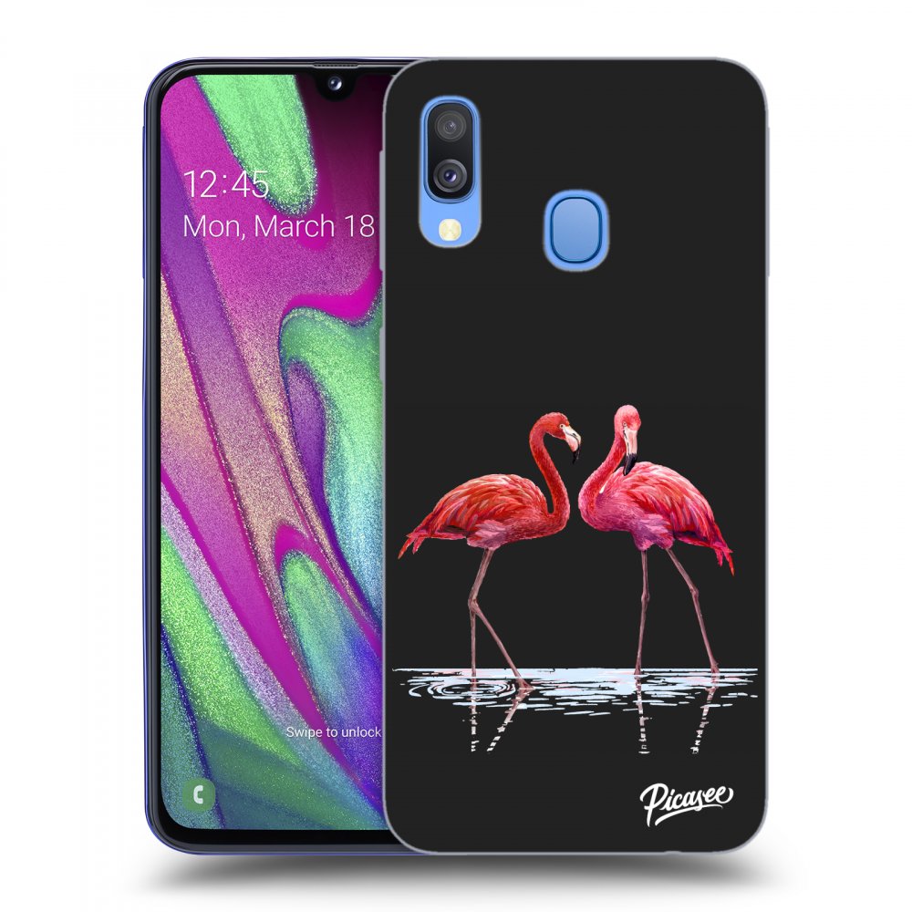 Picasee Samsung Galaxy A40 A405F Hülle - Schwarzes Silikon - Flamingos couple