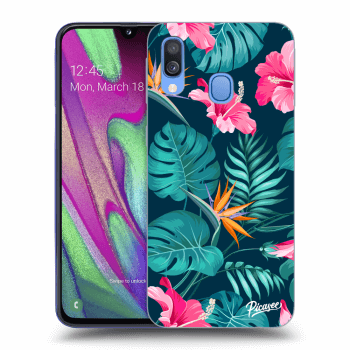 Picasee Samsung Galaxy A40 A405F Hülle - Schwarzes Silikon - Pink Monstera