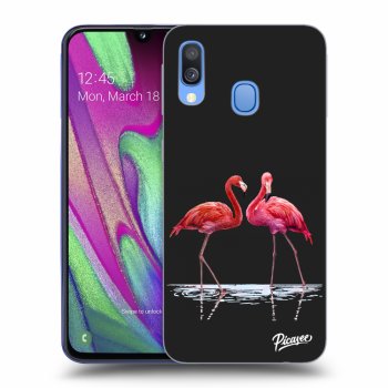 Picasee Samsung Galaxy A40 A405F Hülle - Schwarzes Silikon - Flamingos couple