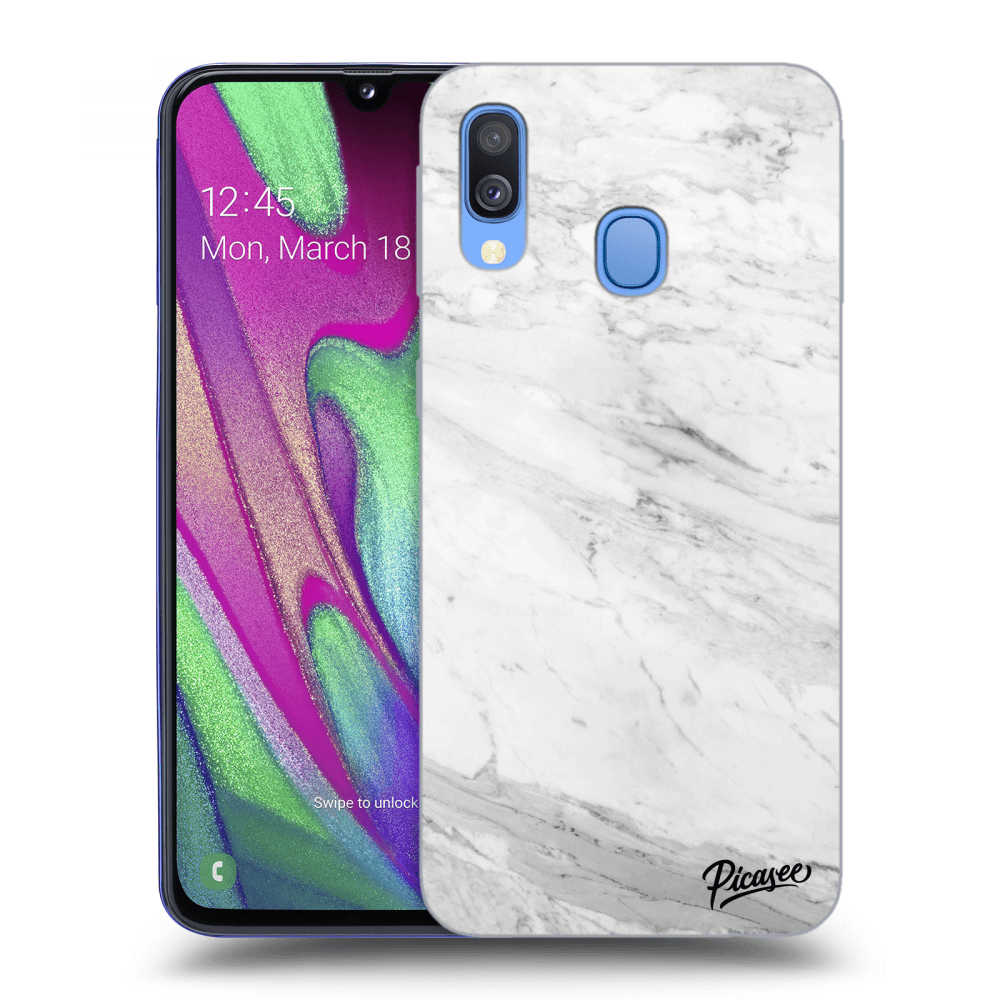 Picasee Samsung Galaxy A40 A405F Hülle - Schwarzes Silikon - White marble