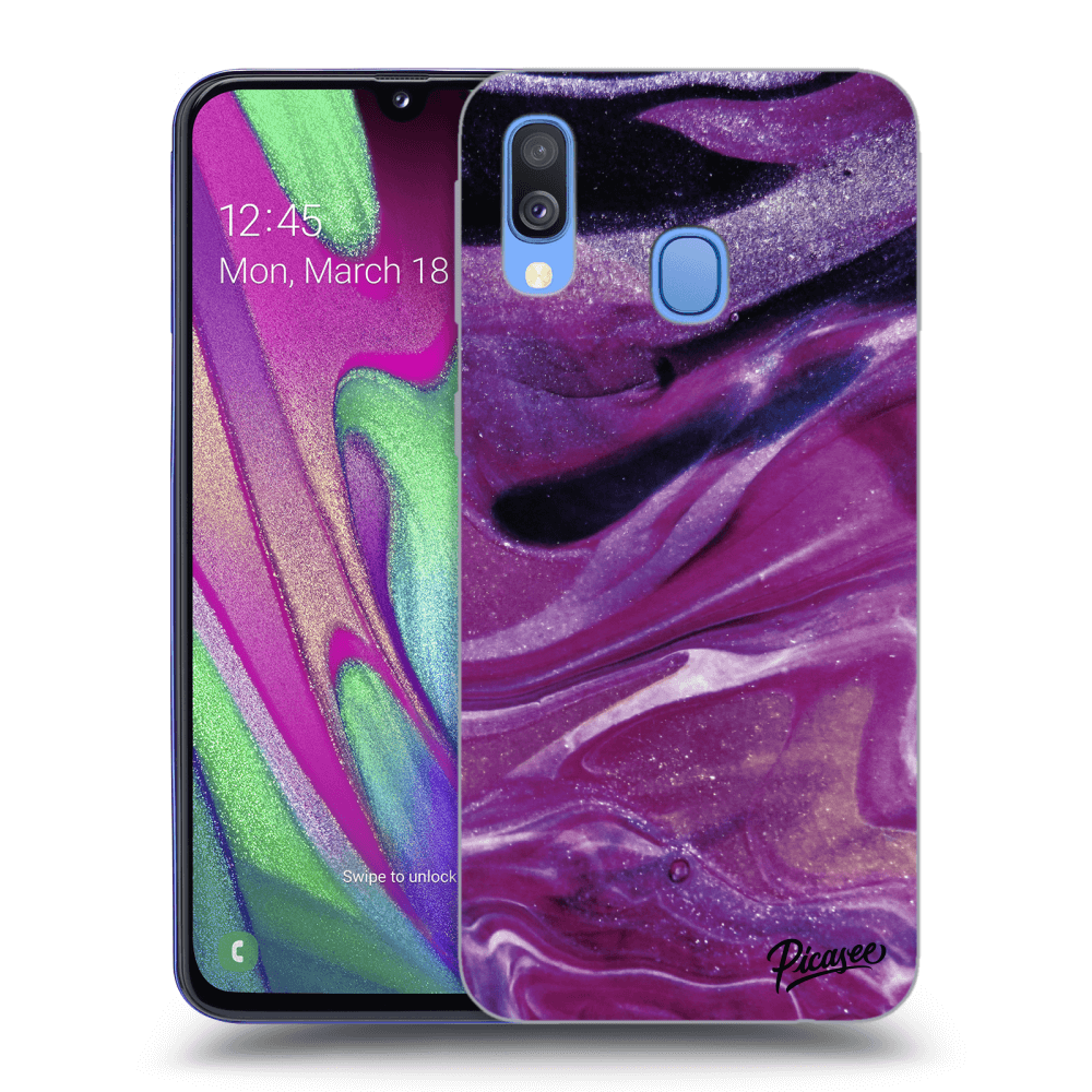 Picasee Samsung Galaxy A40 A405F Hülle - Schwarzes Silikon - Purple glitter