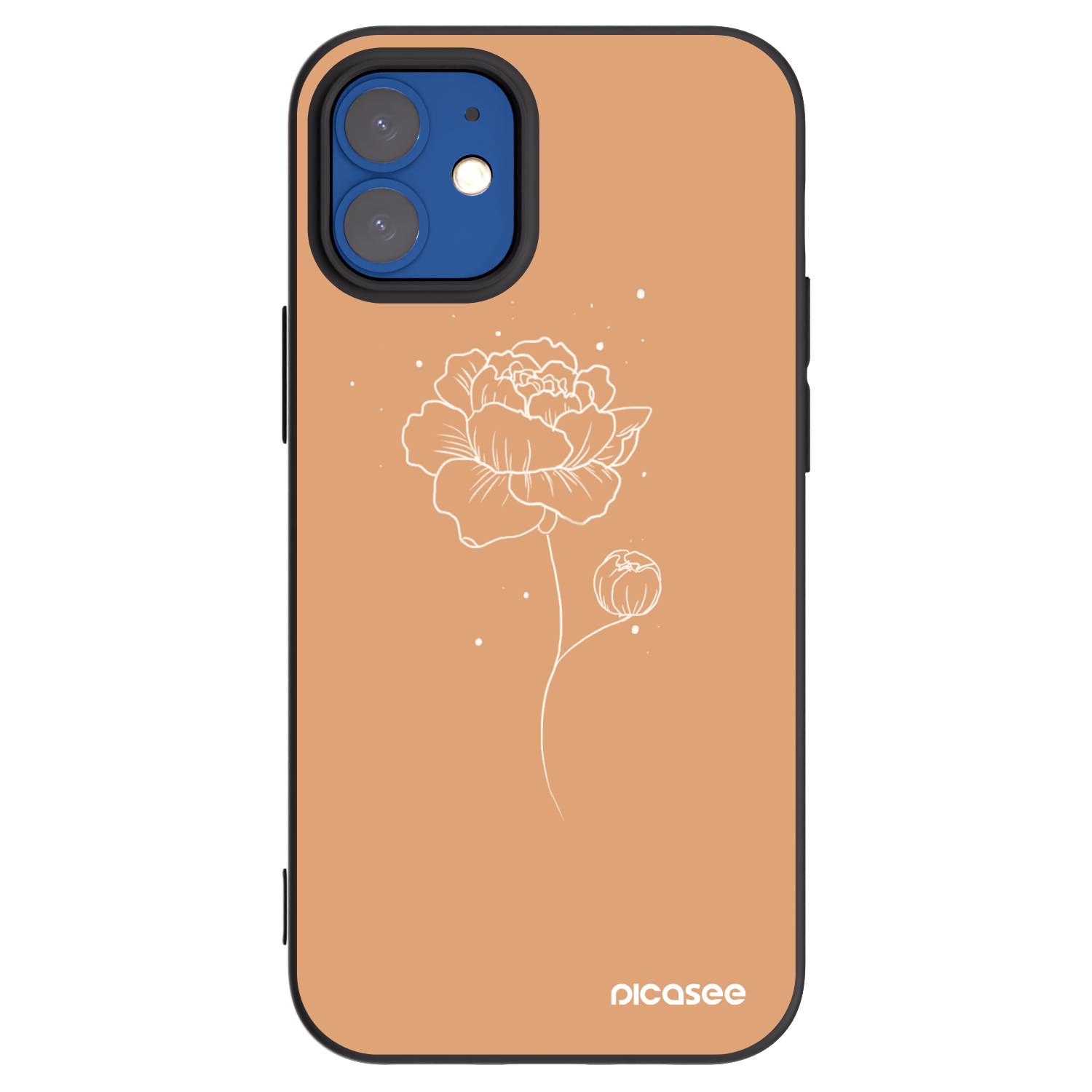 Picasee Apple iPhone 12 mini Hülle - Schwarzes Silikon - Peonies