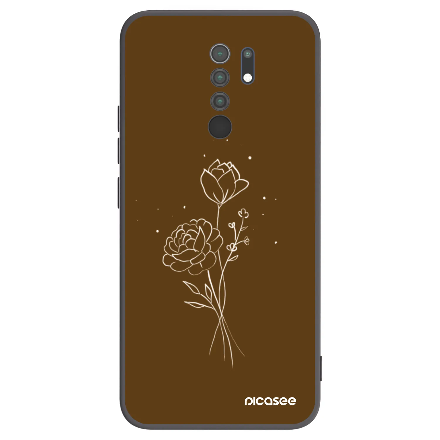 Picasee Xiaomi Redmi 9 Hülle - Schwarzes Silikon - Brown flowers