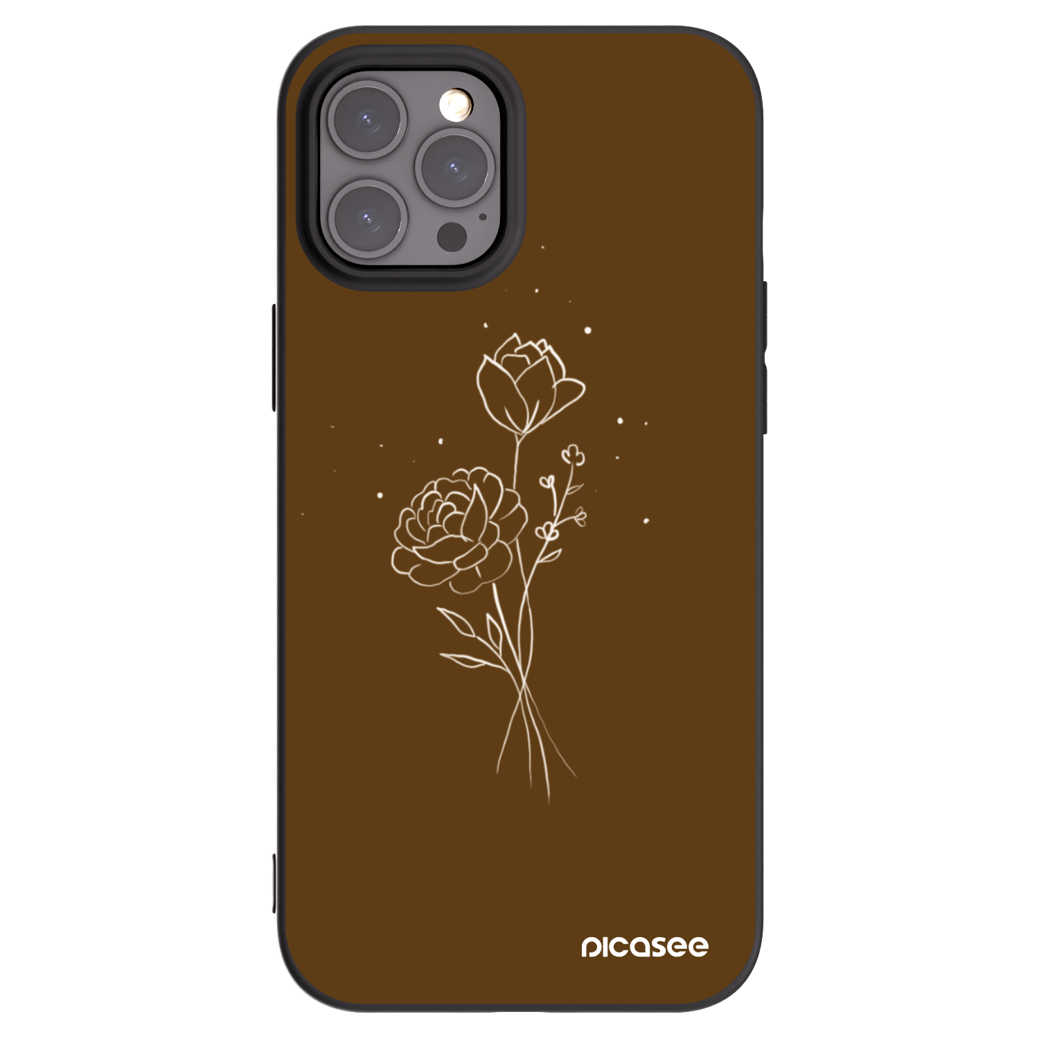 Picasee Apple iPhone 12 Pro Max Hülle - Schwarzes Silikon - Brown flowers