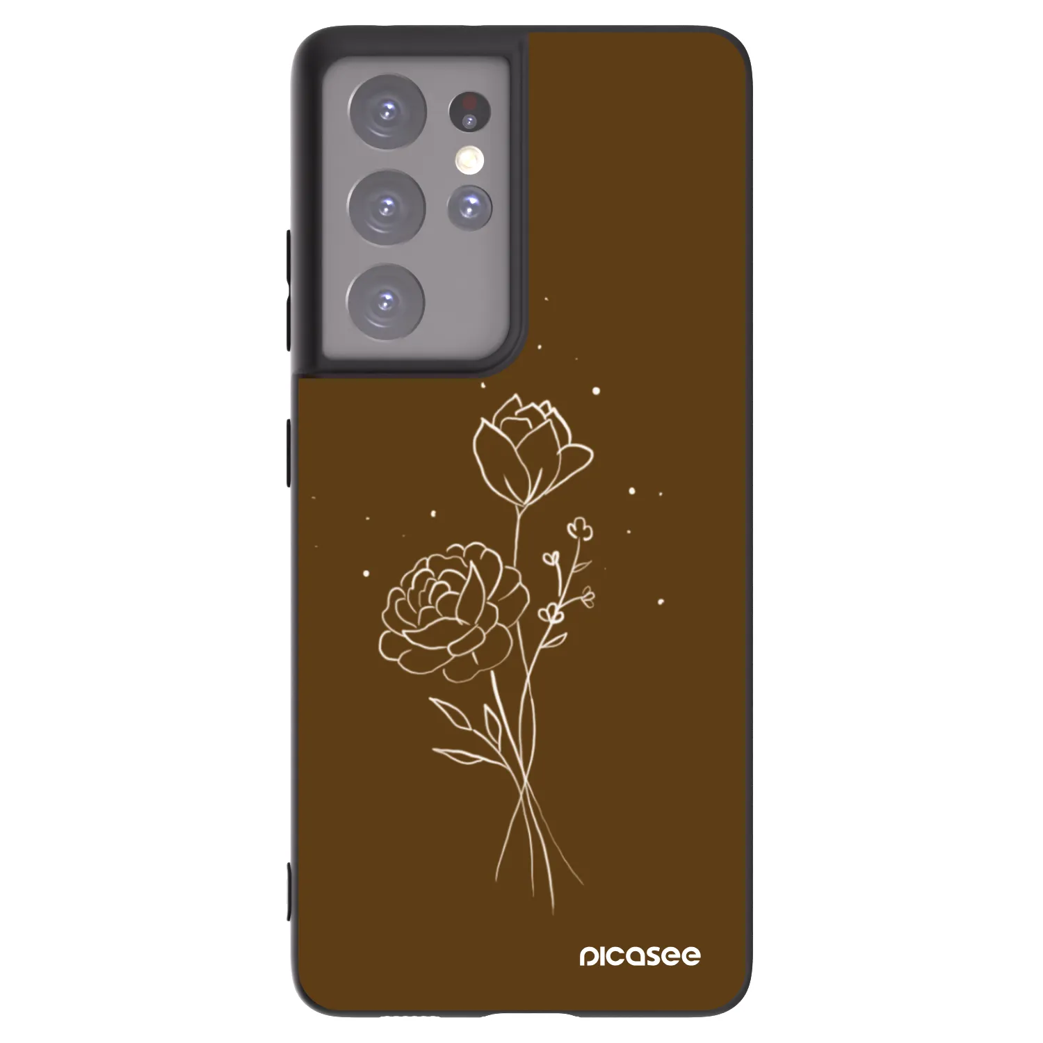 Picasee Samsung Galaxy S21 Ultra 5G G998B Hülle - Schwarzes Silikon - Brown flowers