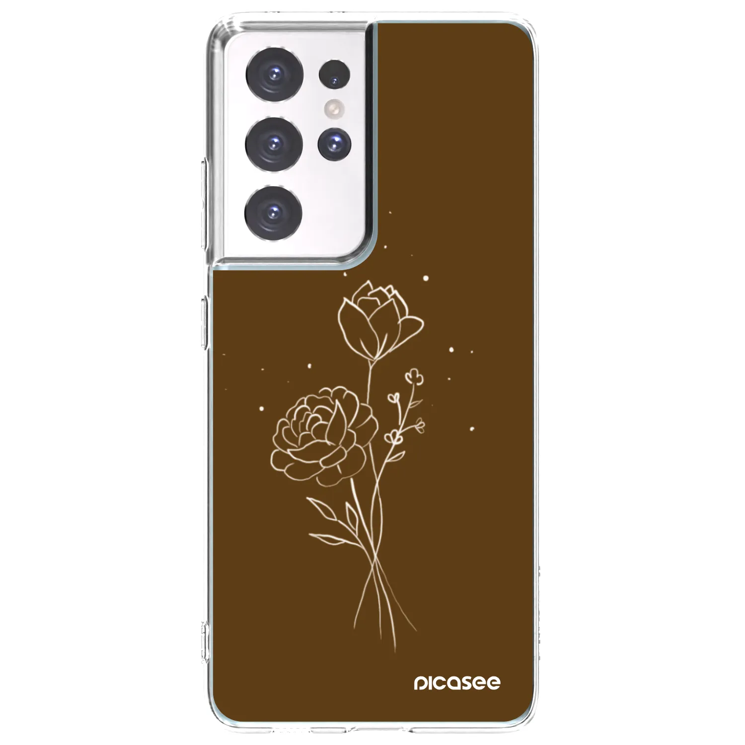 Picasee Samsung Galaxy S21 Ultra 5G G998B Hülle - Transparentes Silikon - Brown flowers