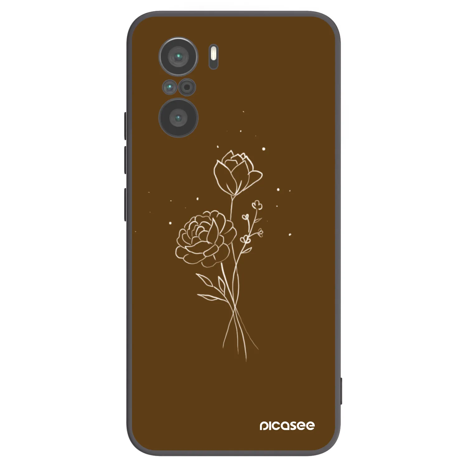 Picasee Xiaomi Poco F3 Hülle - Schwarzes Silikon - Brown flowers