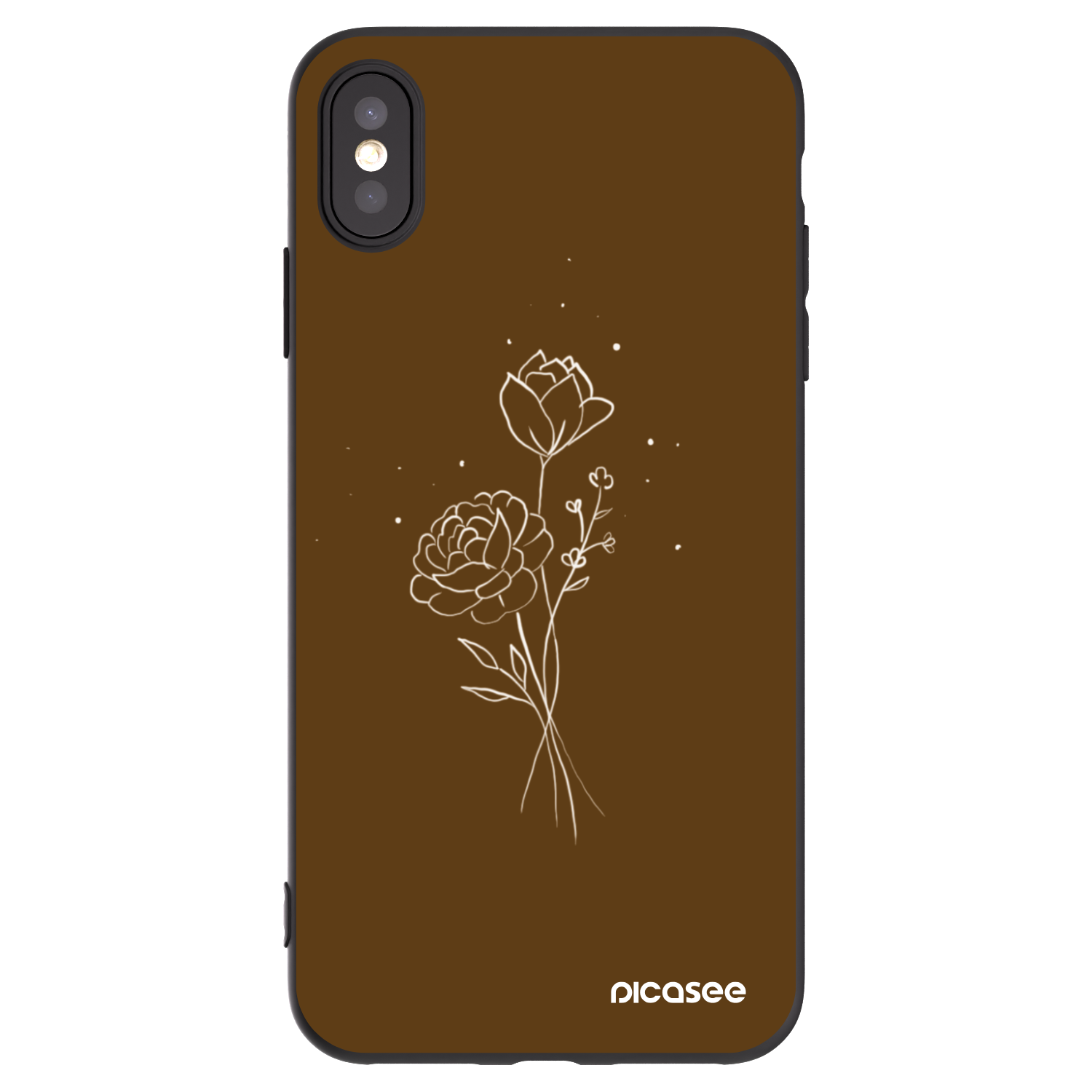 Picasee Apple iPhone XS Max Hülle - Schwarzes Silikon - Brown flowers