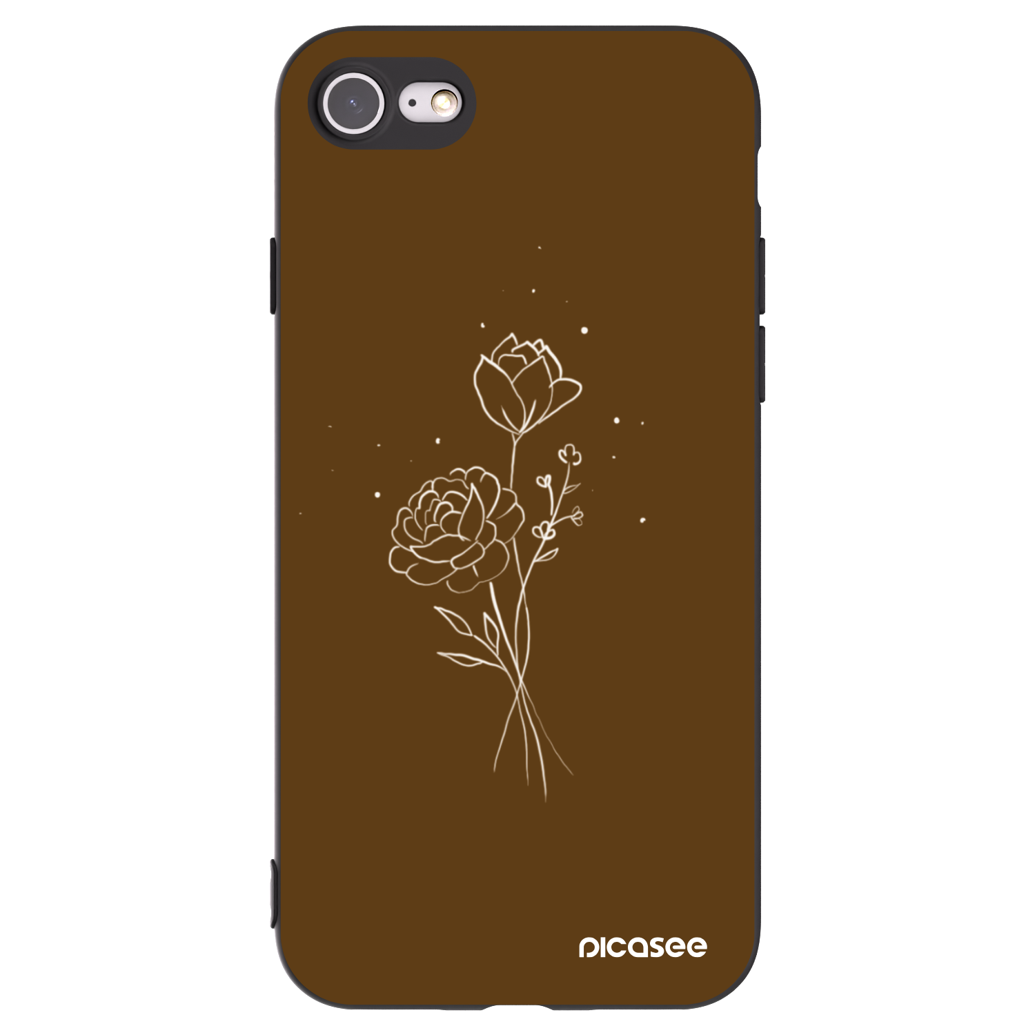 Picasee Apple iPhone SE 2022 Hülle - Schwarzes Silikon - Brown flowers