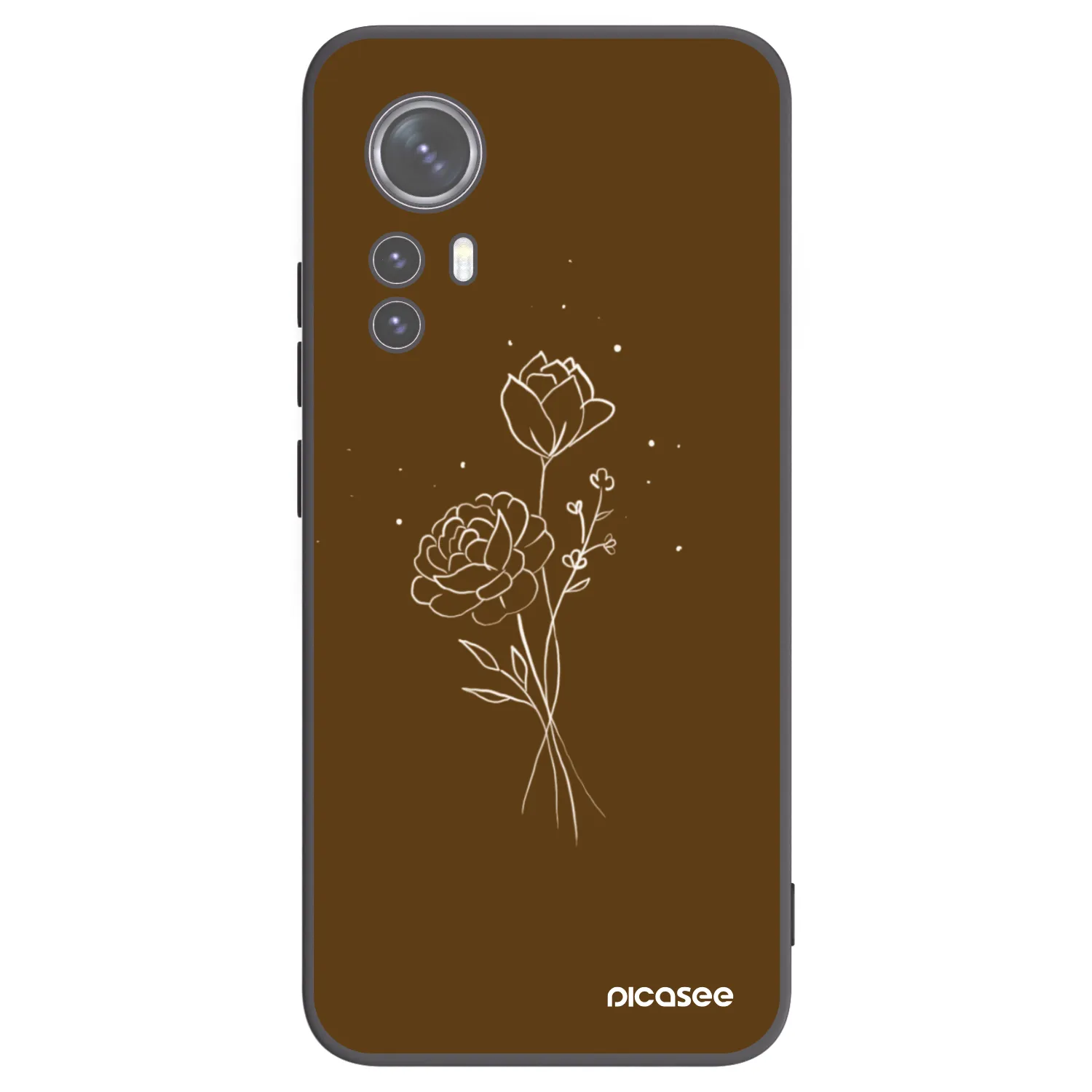 Picasee Xiaomi 12 Hülle - Schwarzes Silikon - Brown flowers
