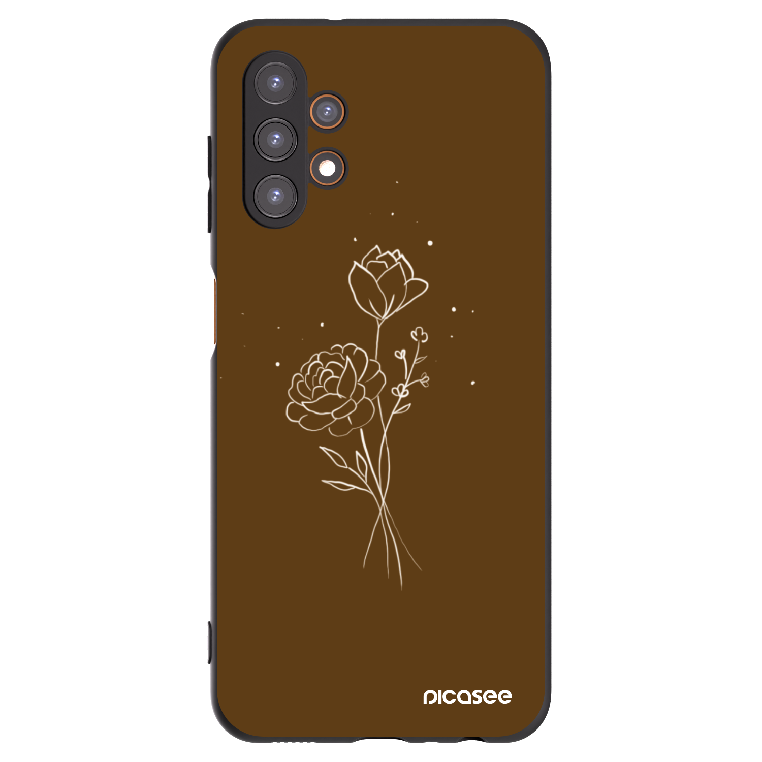 Picasee Samsung Galaxy A13 4G A135 Hülle - Schwarzes Silikon - Brown flowers