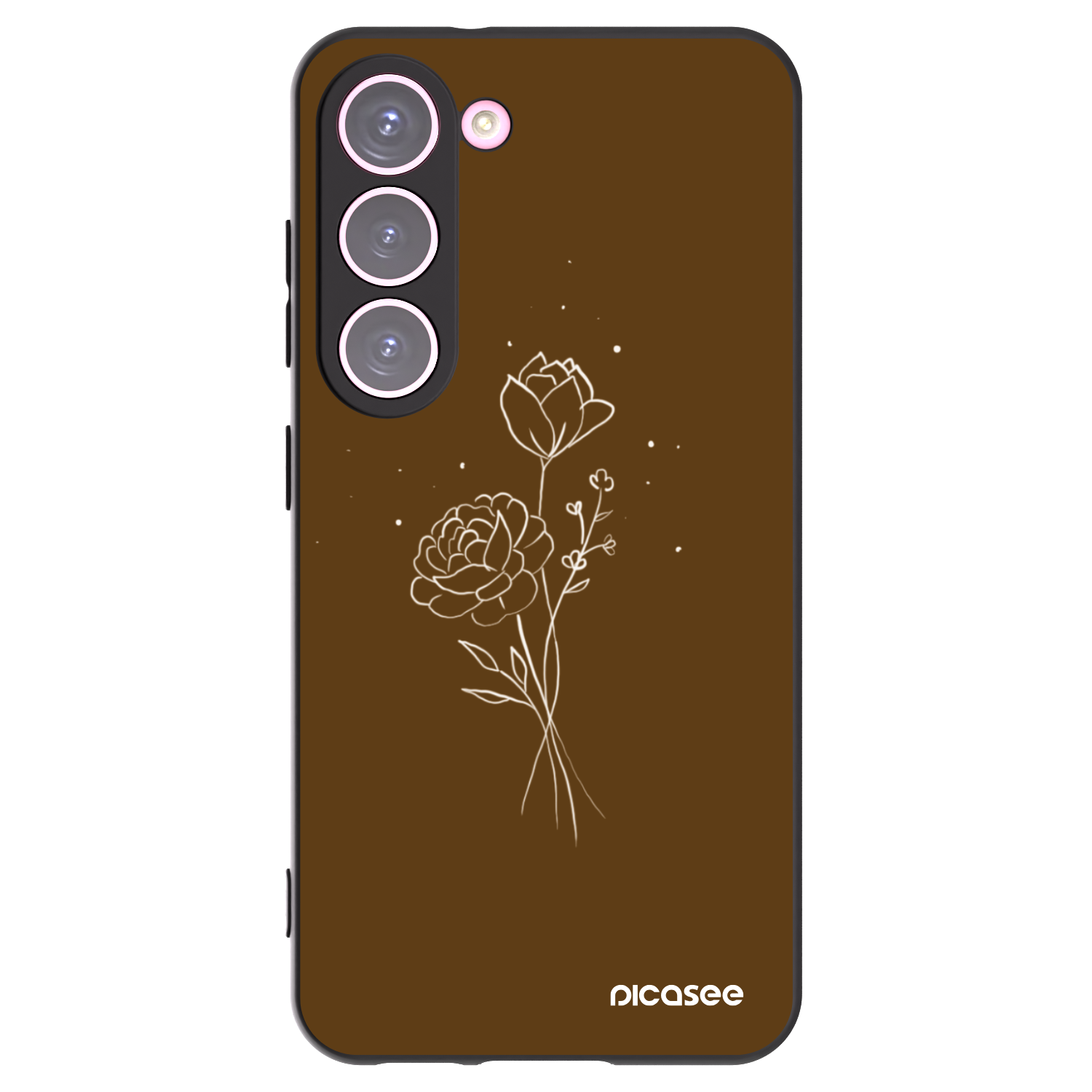 Picasee Samsung Galaxy S23 5G Hülle - Schwarzes Silikon - Brown flowers