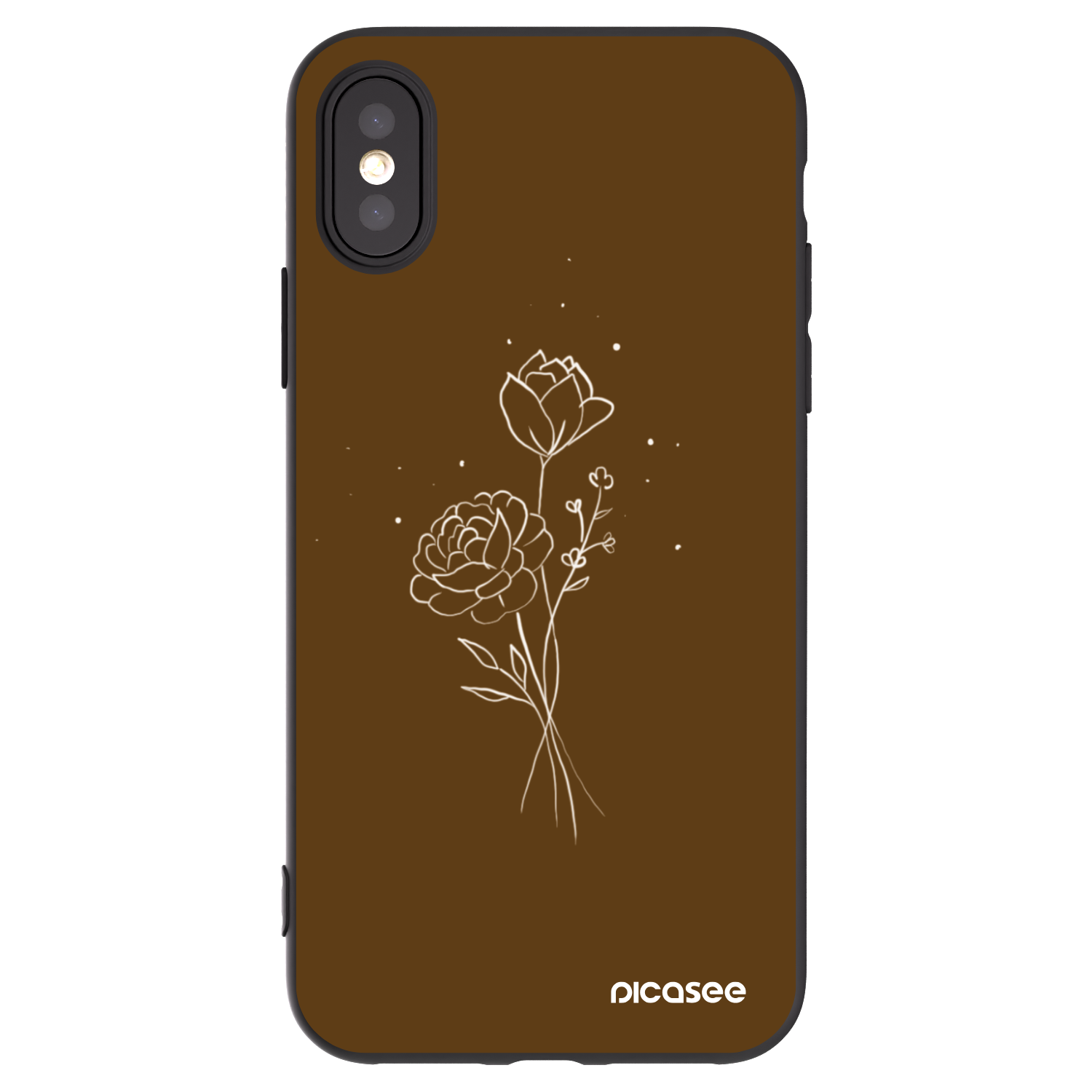 Picasee Apple iPhone X/XS Hülle - Schwarzes Silikon - Brown flowers