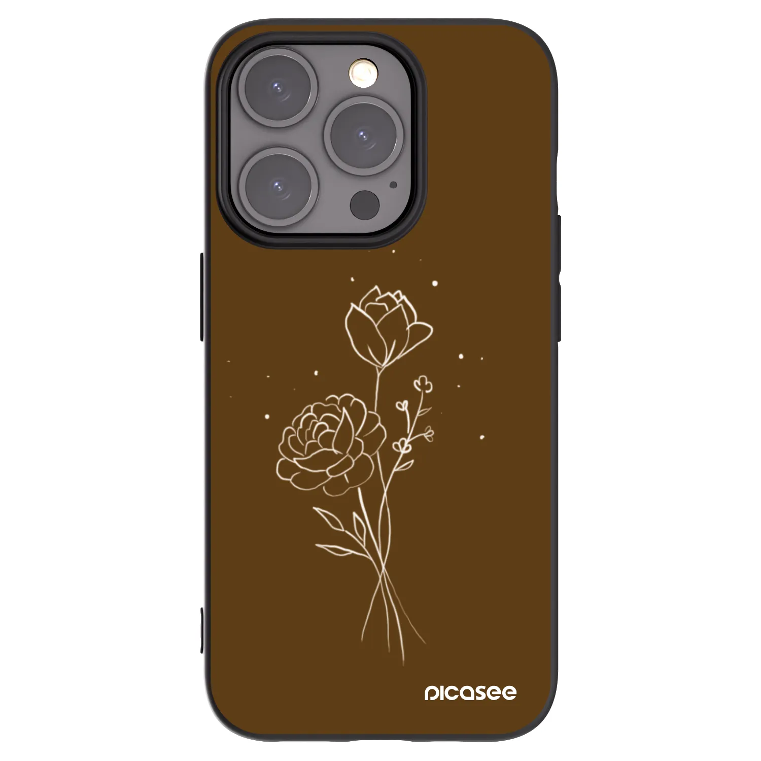 Picasee Apple iPhone 15 Pro Hülle - Schwarzes Silikon - Brown flowers