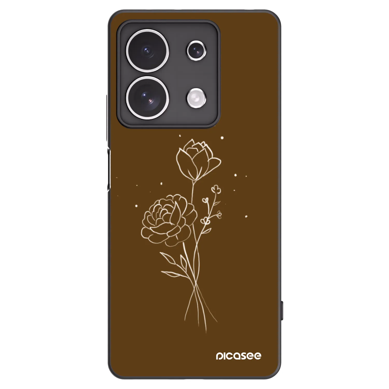 Picasee Xiaomi Redmi Note 13 4G Hülle - Schwarzes Silikon - Brown flowers