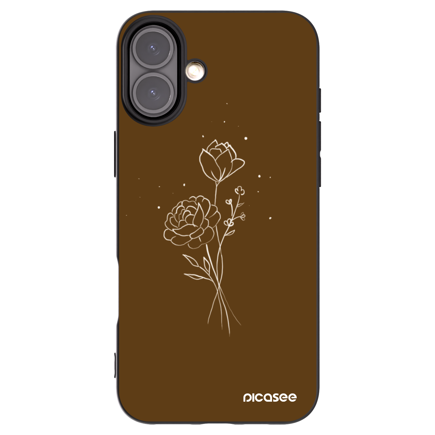 Picasee Apple iPhone 16 Plus Hülle - Schwarzes Silikon - Brown flowers