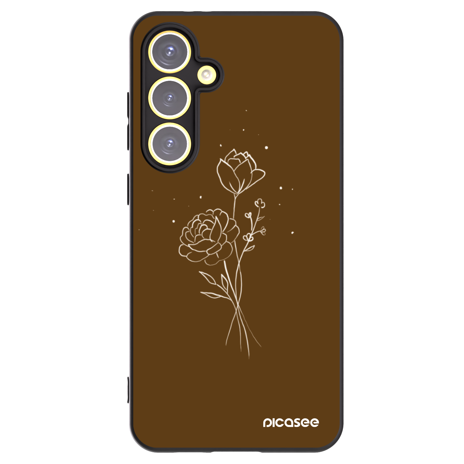 Picasee Samsung Galaxy S24 FE S721B Hülle - Schwarzes Silikon - Brown flowers