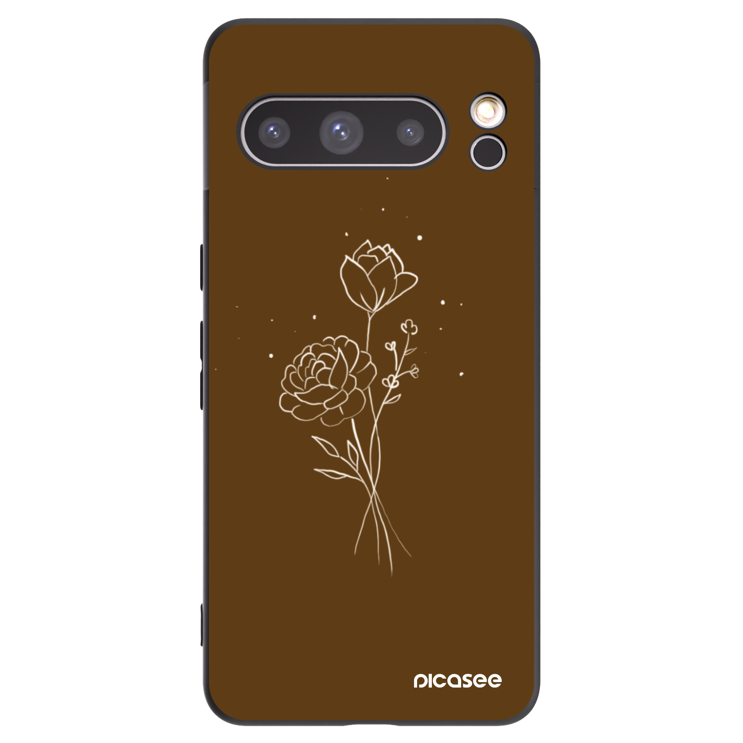 Picasee Google Pixel 8 Pro Hülle - Schwarzes Silikon - Brown flowers