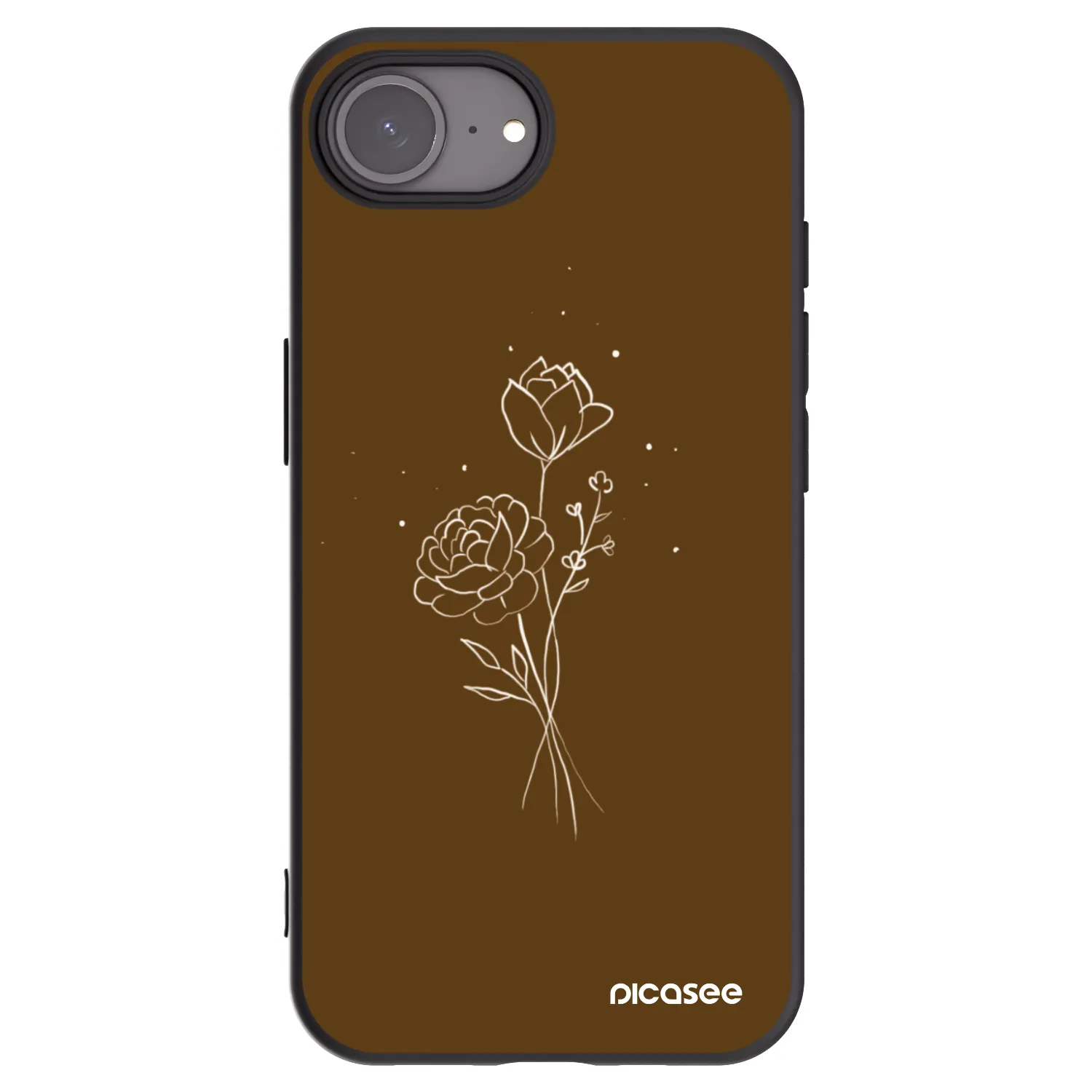 Picasee Apple iPhone 17e Hülle - Schwarzes Silikon - Brown flowers