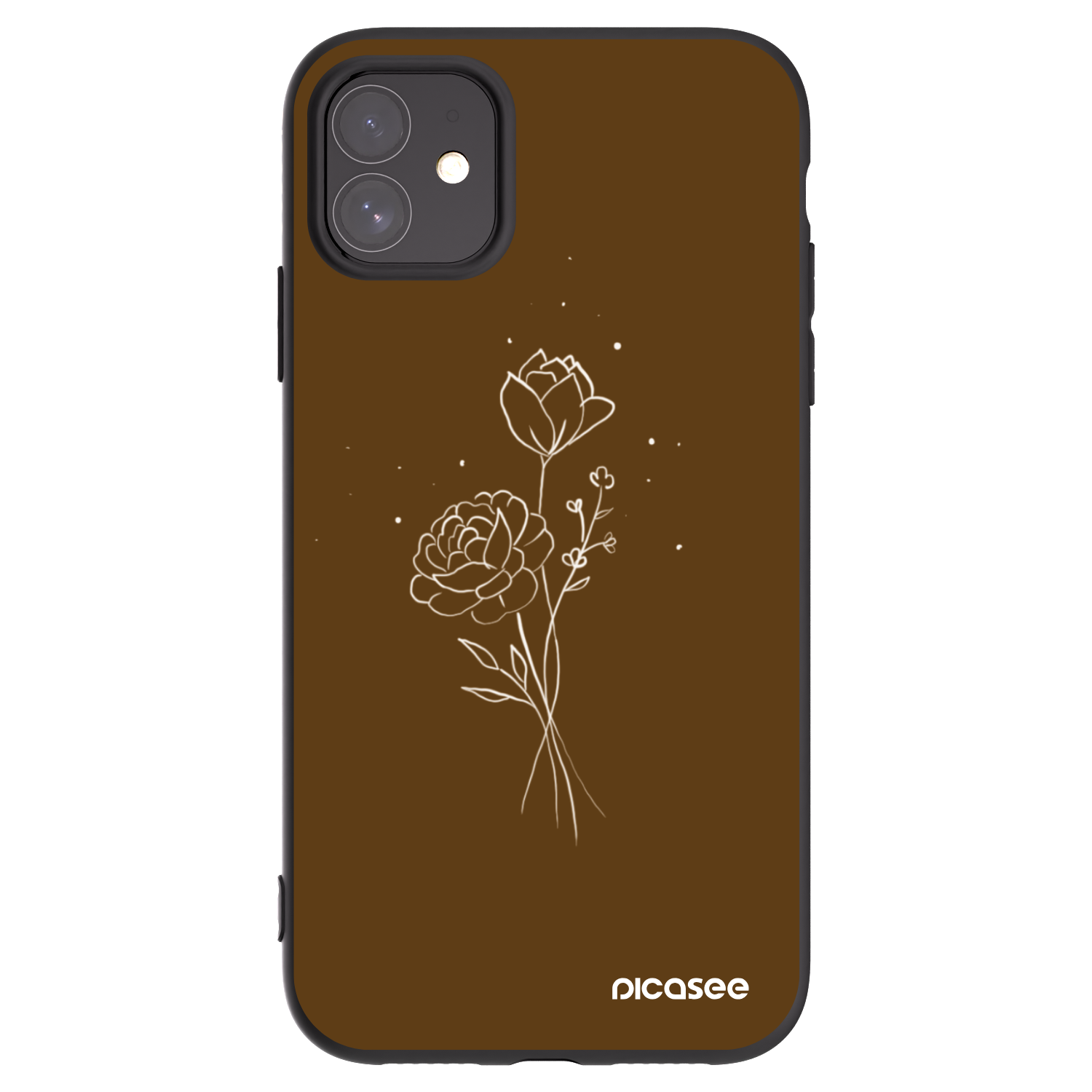 Picasee Apple iPhone 11 Hülle - Schwarzes Silikon - Brown flowers
