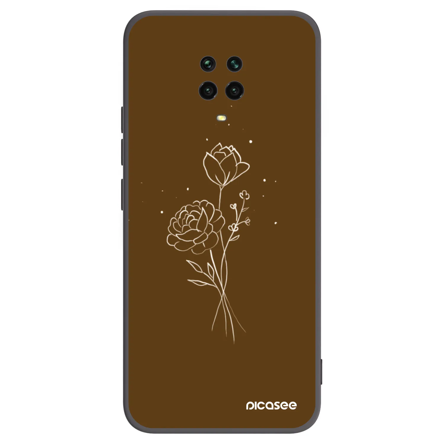 Picasee Xiaomi Redmi Note 9S Hülle - Schwarzes Silikon - Brown flowers