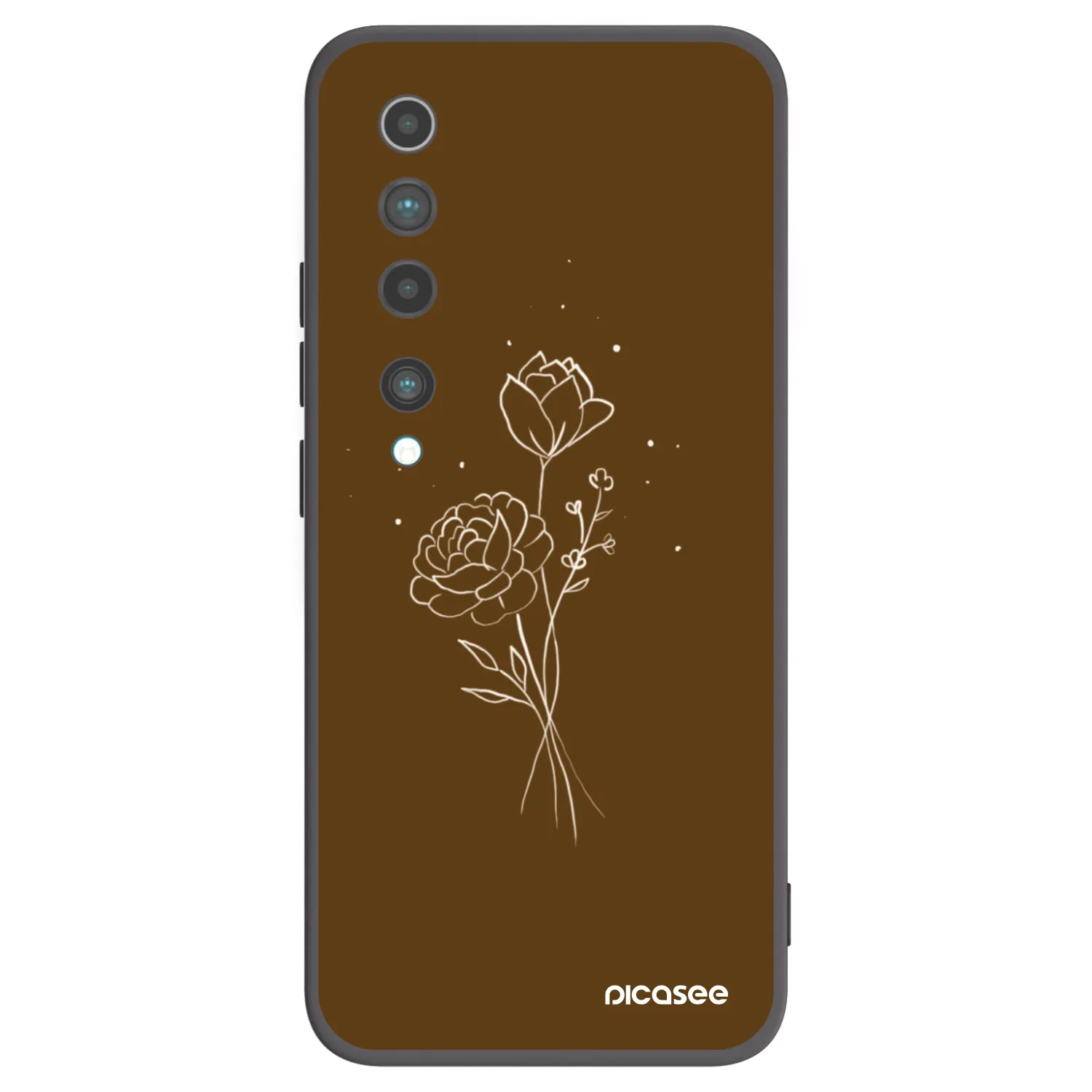 Picasee Xiaomi Mi 10 Hülle - Schwarzes Silikon - Brown flowers