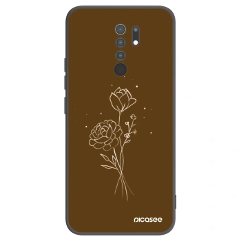 Picasee Xiaomi Redmi 9 Hülle - Schwarzes Silikon - Brown flowers