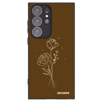 Picasee Samsung Galaxy S23 Ultra 5G Hülle - Schwarzes Silikon - Brown flowers
