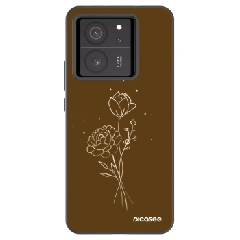 Picasee Xiaomi 13T Hülle - Schwarzes Silikon - Brown flowers