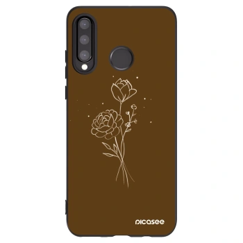 Picasee Huawei P30 Lite Hülle - Schwarzes Silikon - Brown flowers