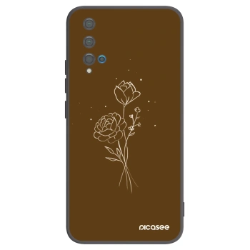 Picasee Huawei Nova 5T Hülle - Schwarzes Silikon - Brown flowers