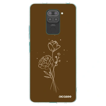 Picasee Xiaomi Redmi Note 9 Hülle - Schwarzes Silikon - Brown flowers
