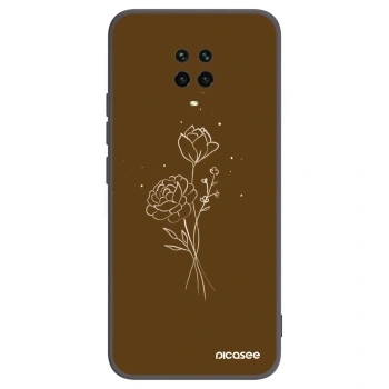 Picasee Xiaomi Redmi Note 9S Hülle - Schwarzes Silikon - Brown flowers