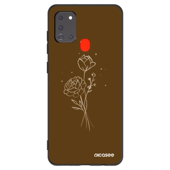 Picasee Samsung Galaxy A21s Hülle - Schwarzes Silikon - Brown flowers