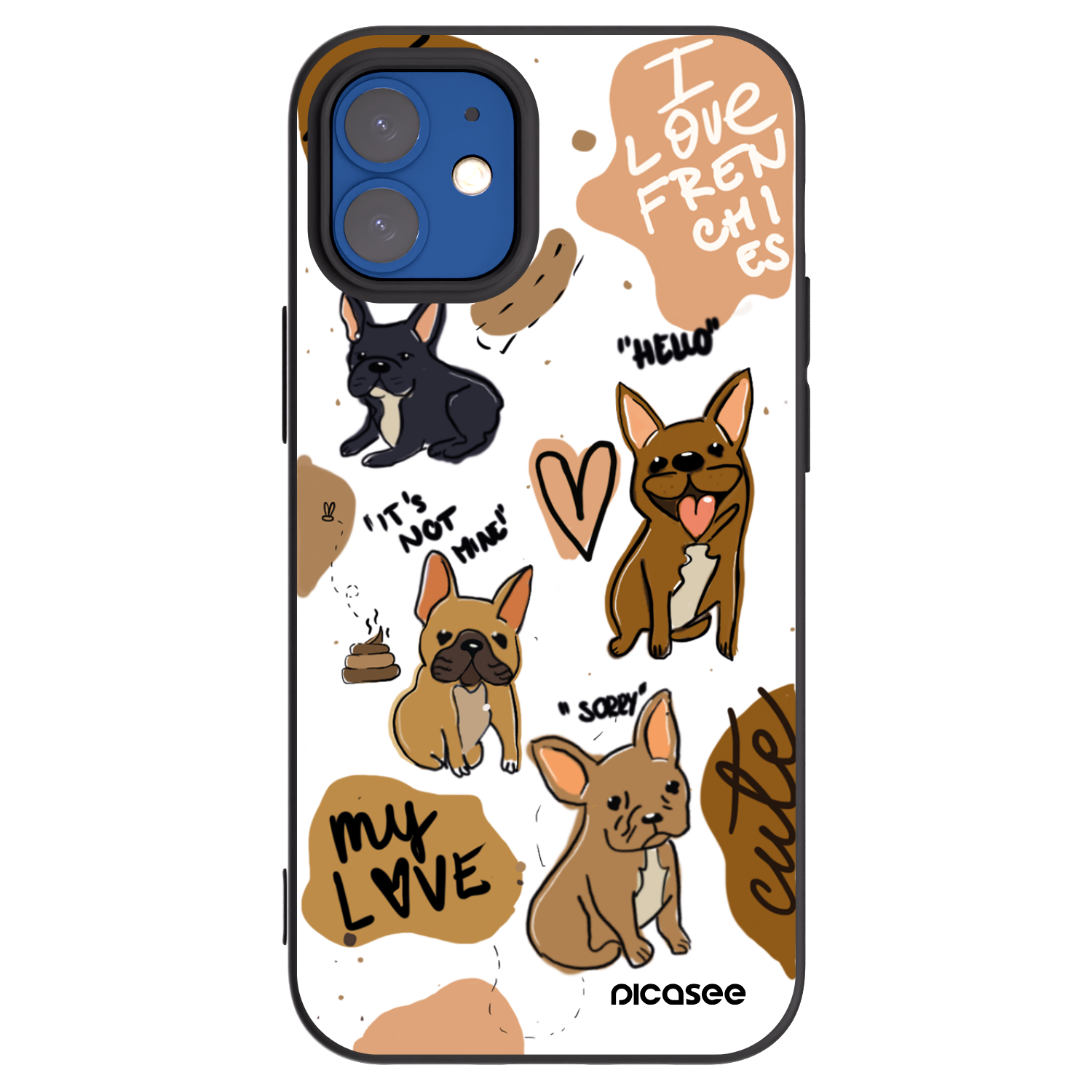 Picasee Apple iPhone 12 mini Hülle - Schwarzes Silikon - Frenchies
