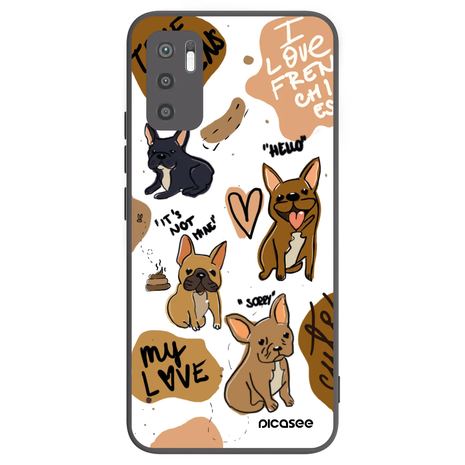 Picasee Xiaomi Redmi Note 10 5G Hülle - Schwarzes Silikon - Frenchies