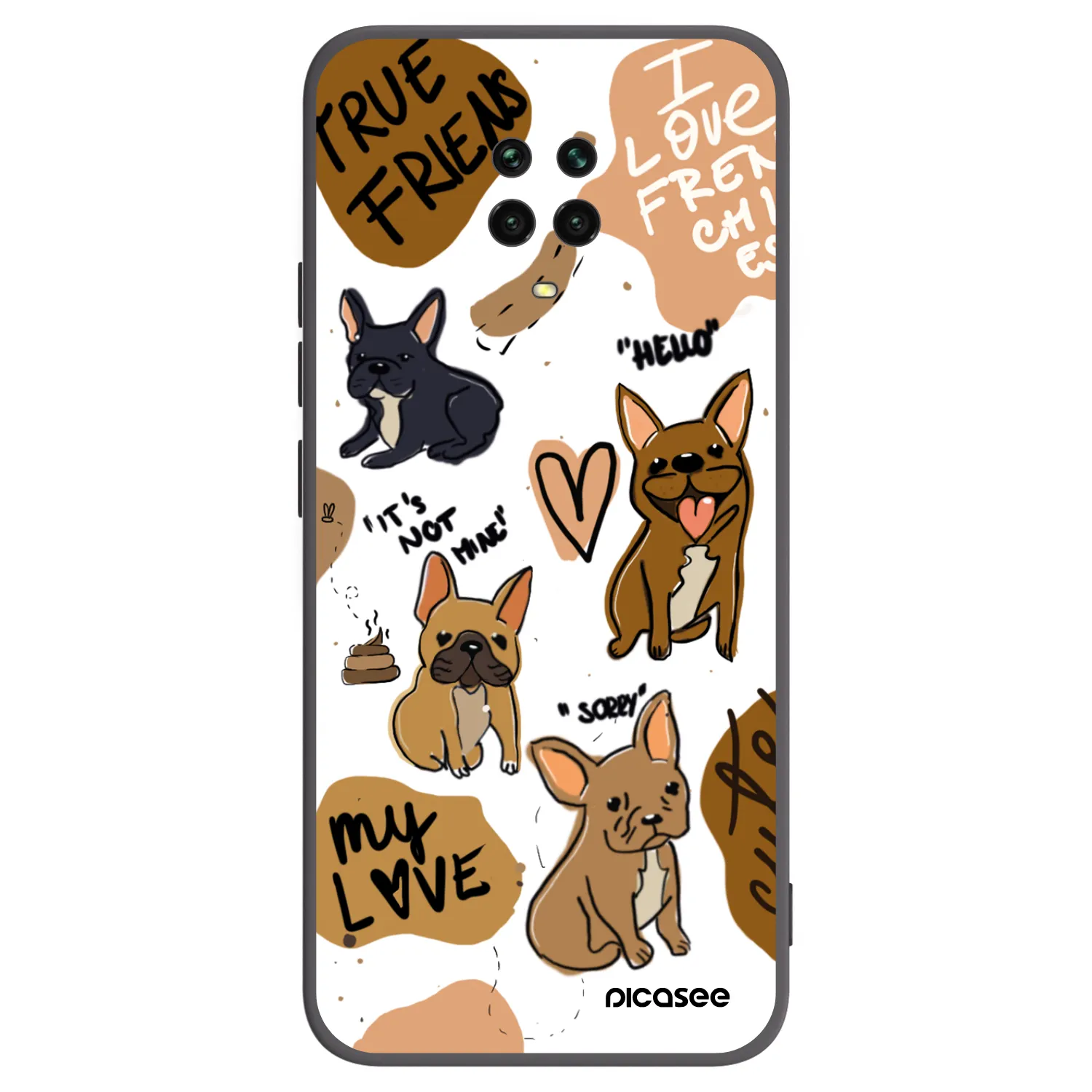 Picasee Xiaomi Redmi Note 9S Hülle - Schwarzes Silikon - Frenchies