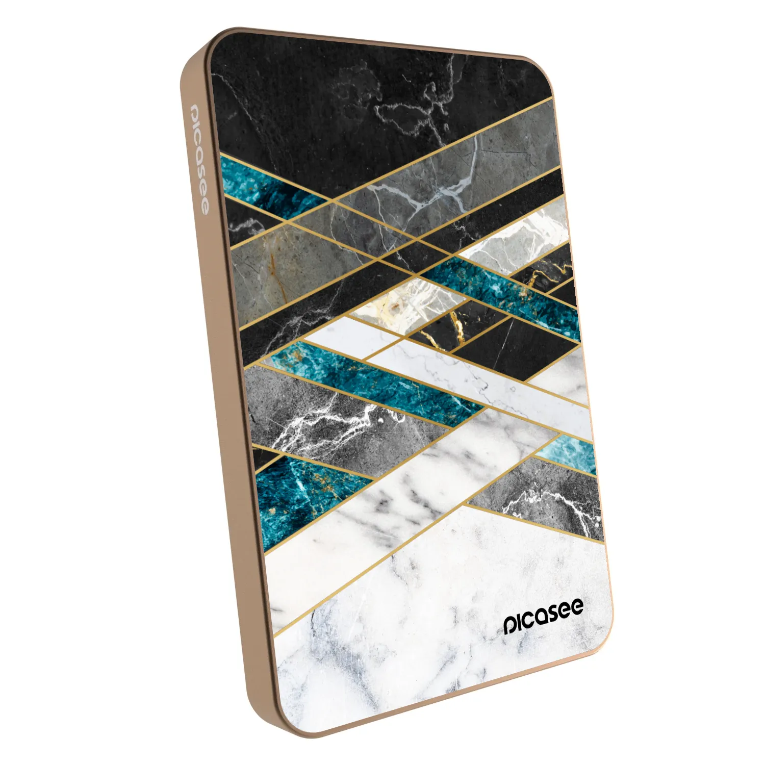 Picasee Powerbank mit MagSafe 5 000 mAh Golden - Black & White geometry