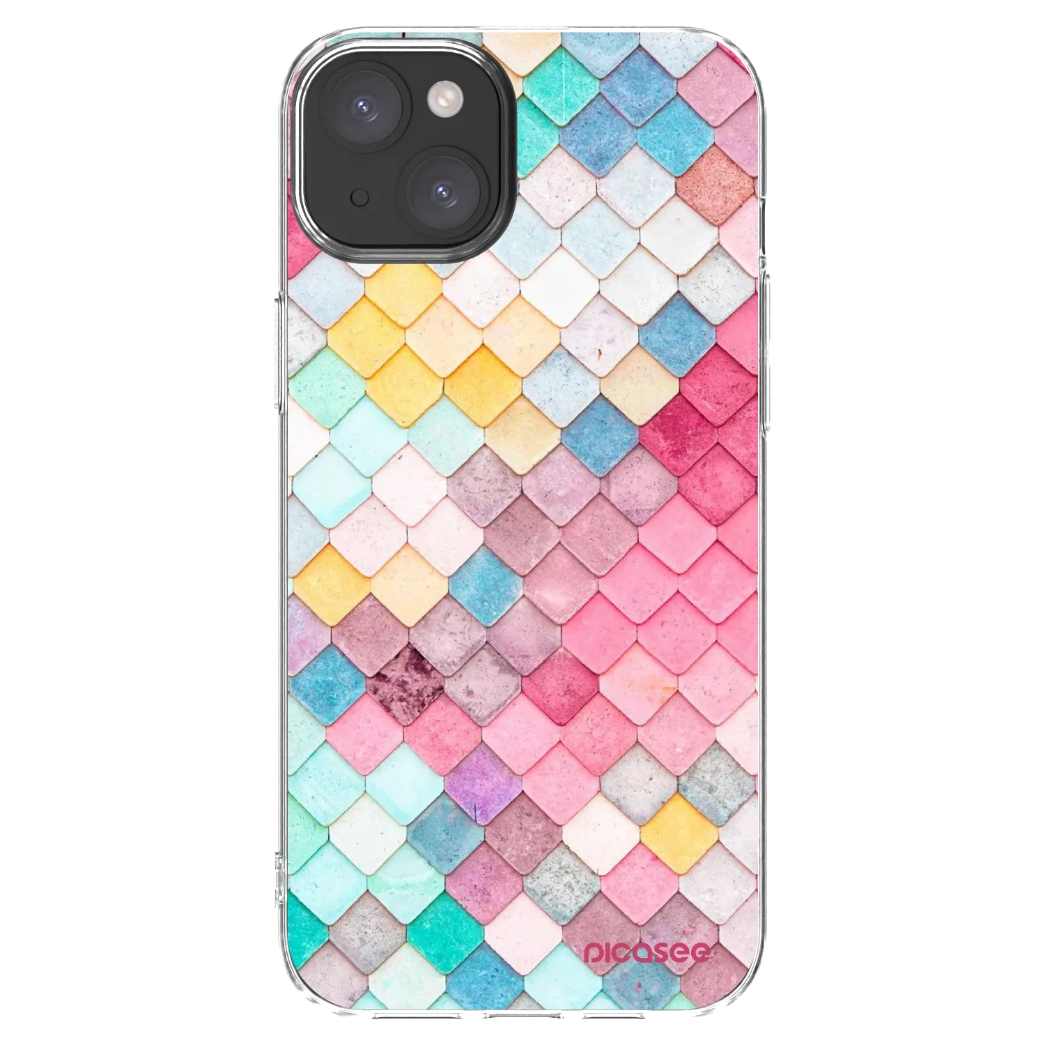 Picasee Apple iPhone 15 Plus Hülle - Transparentes Silikon - Farbiges Dach