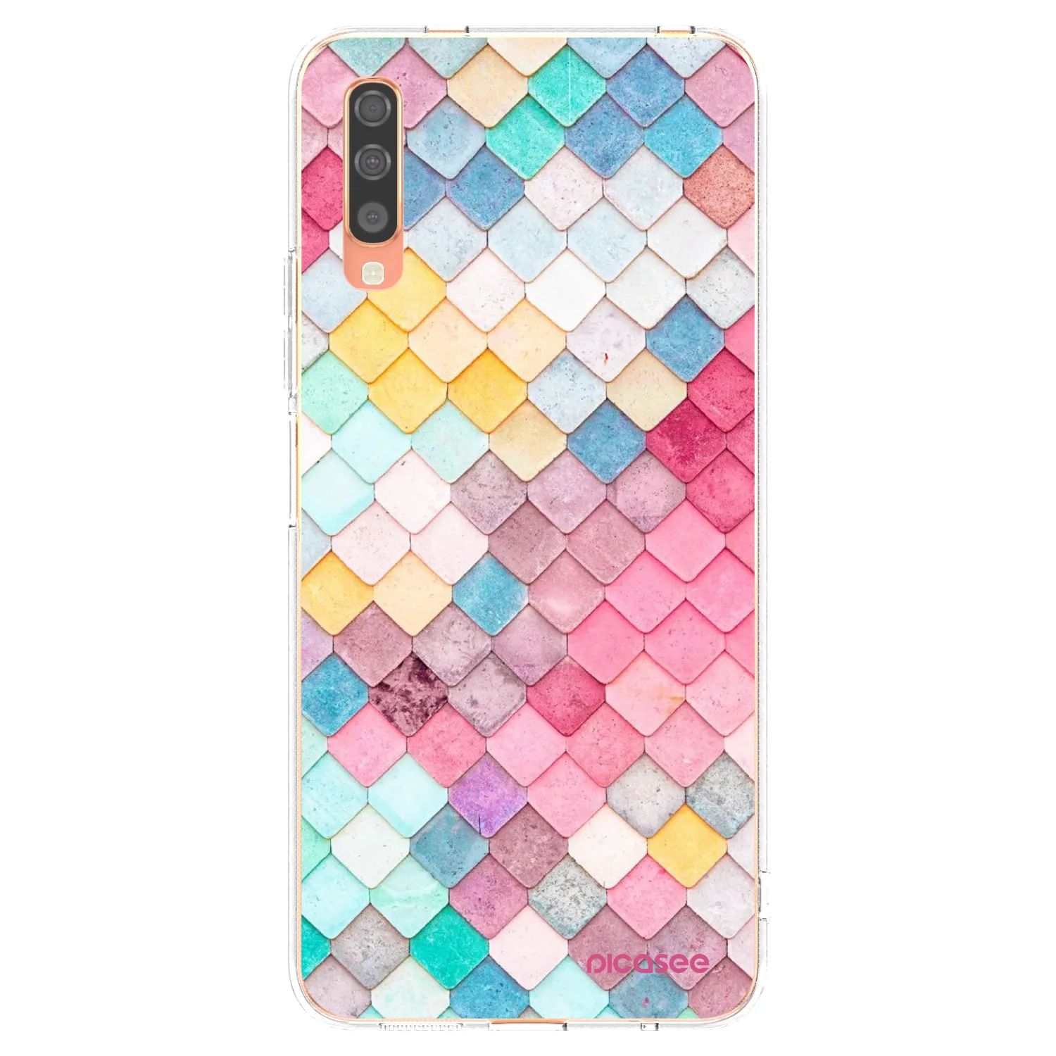 Picasee Samsung Galaxy A70 A705F Hülle - Transparentes Silikon - Farbiges Dach
