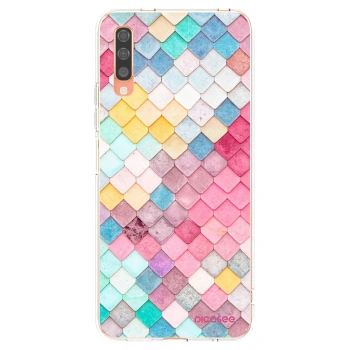 Picasee Samsung Galaxy A70 A705F Hülle - Transparentes Silikon - Farbiges Dach