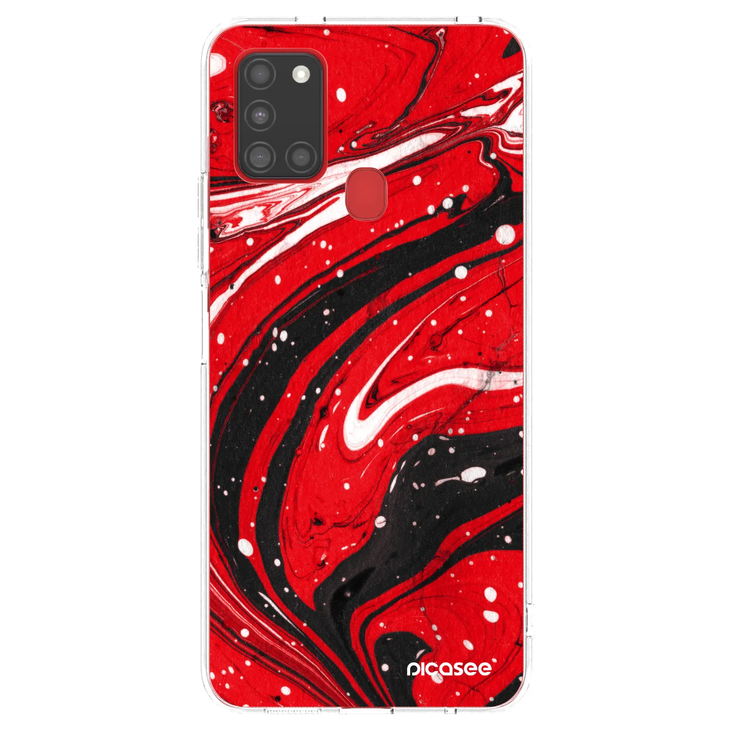 Picasee Samsung Galaxy A21s Hülle - Transparentes Silikon - Red black