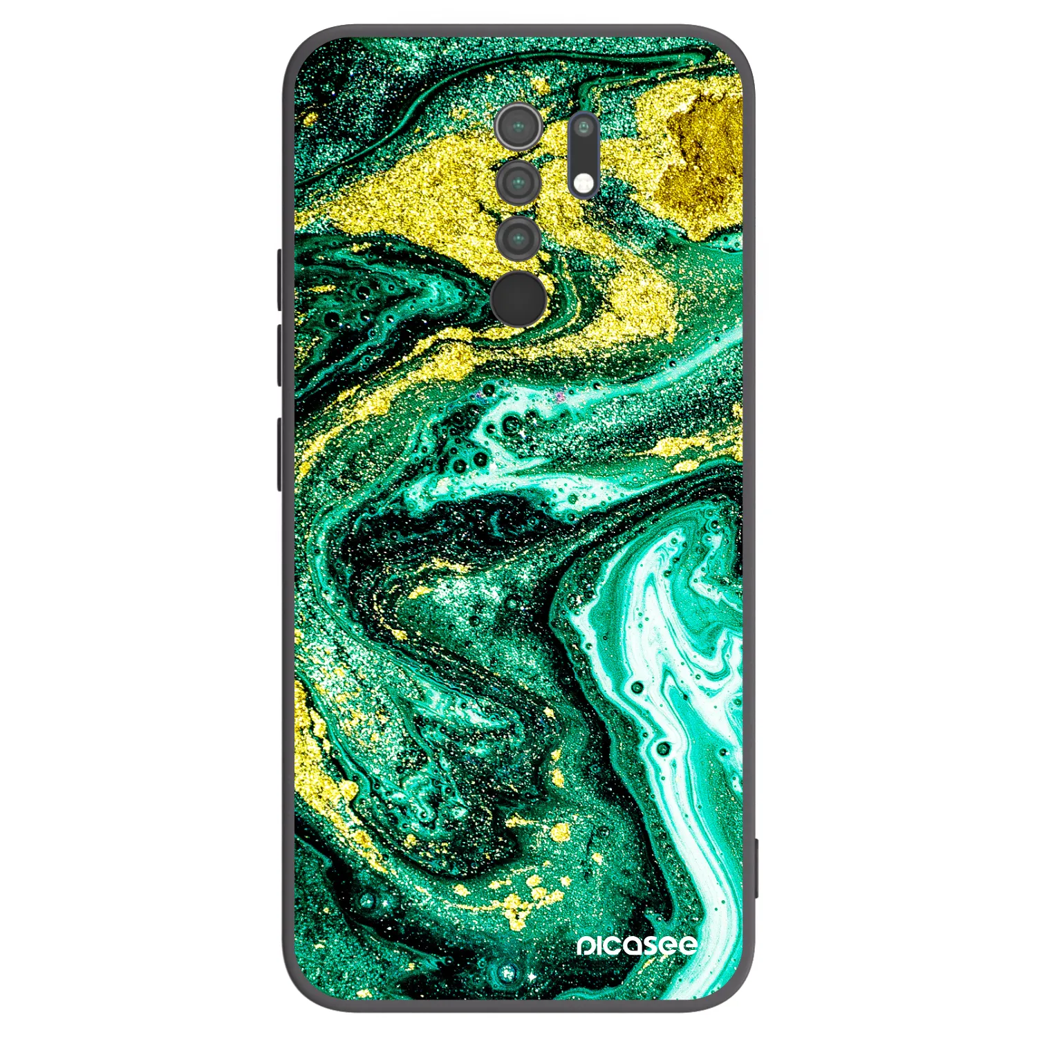 Picasee Xiaomi Redmi 9 Hülle - Schwarzes Silikon - Green Gold