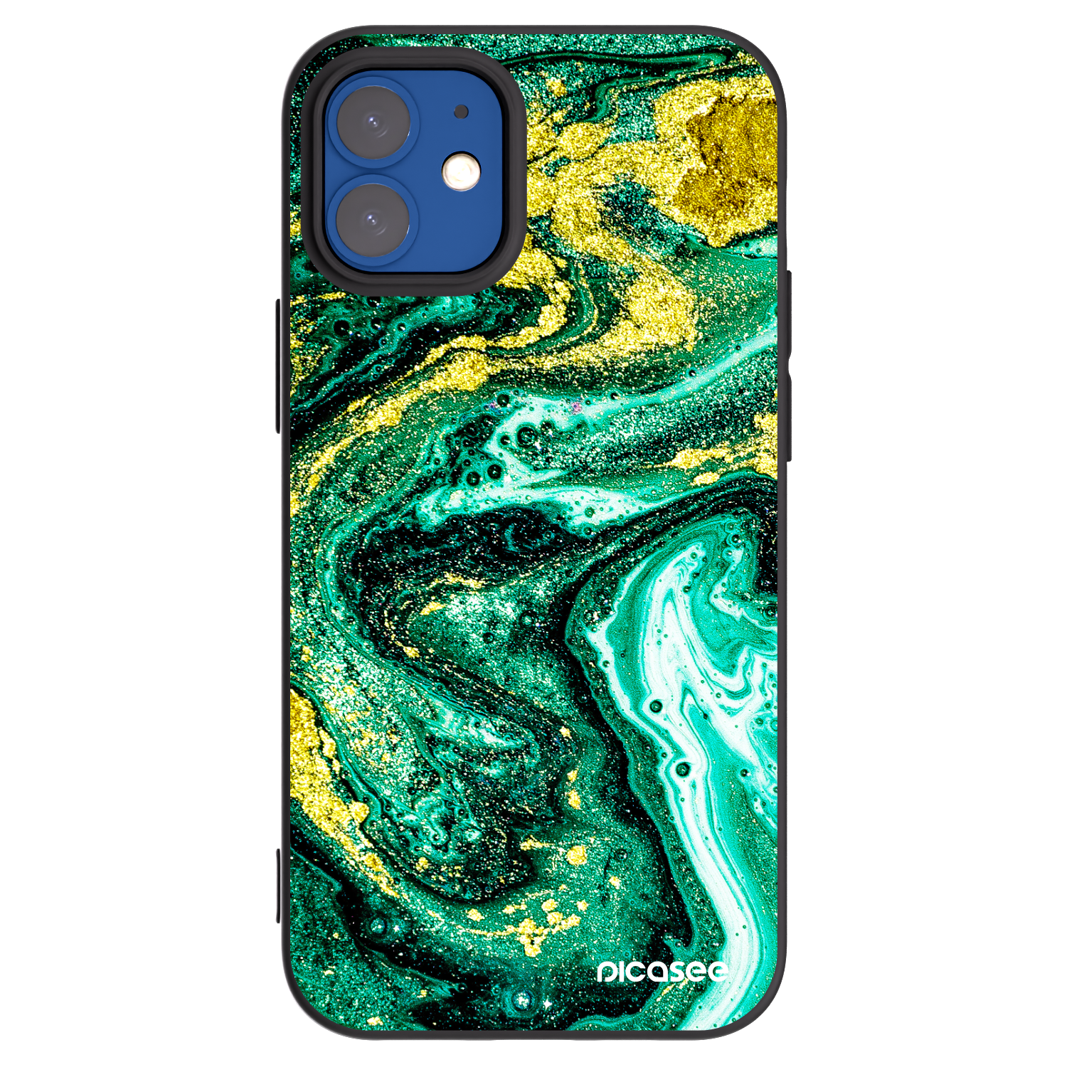 Picasee Apple iPhone 12 mini Hülle - Schwarzes Silikon - Green Gold