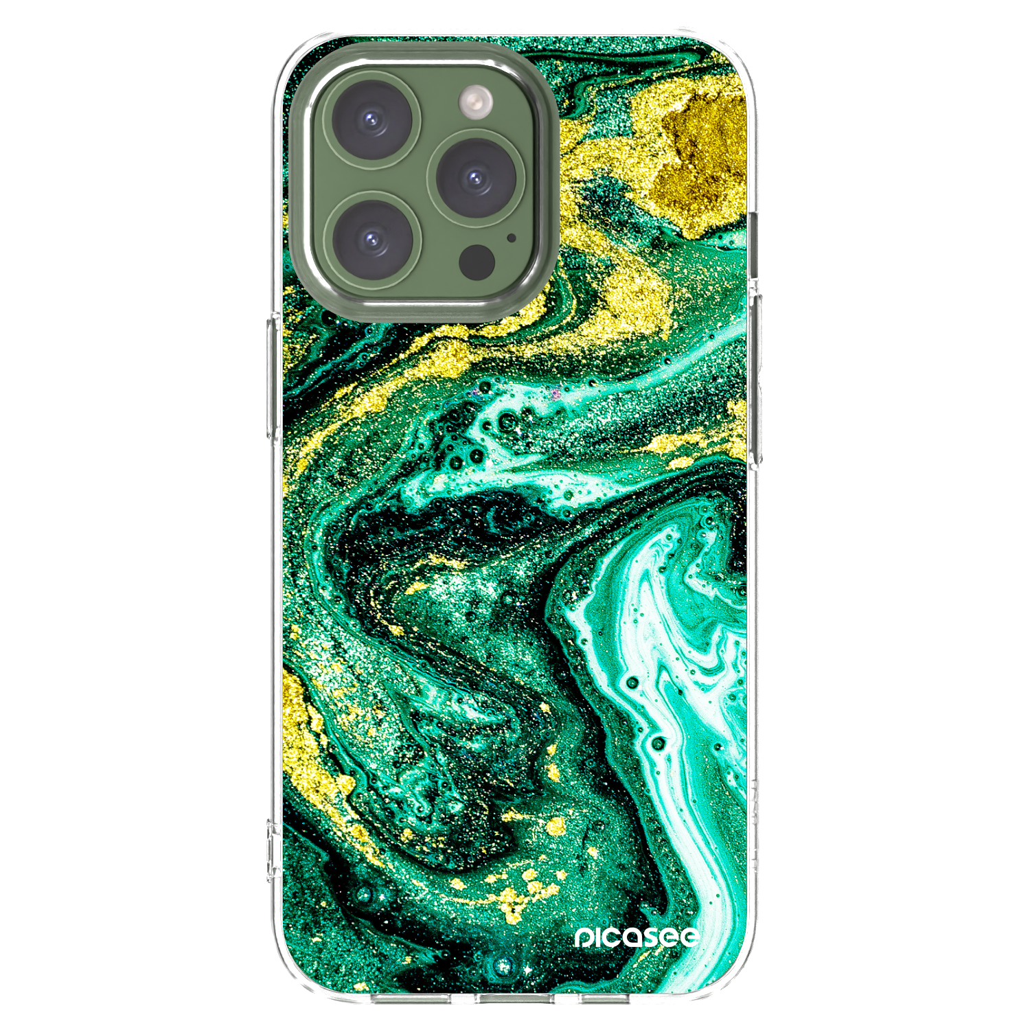 Picasee Apple iPhone 13 Pro Hülle - Transparentes Silikon - Green Gold