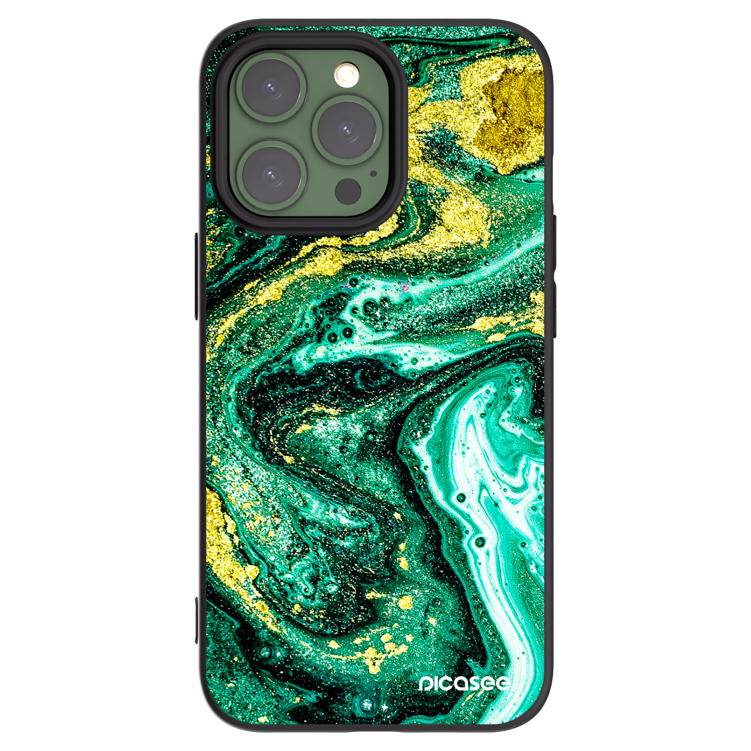 Picasee Apple iPhone 13 Pro Hülle - Schwarzes Silikon - Green Gold