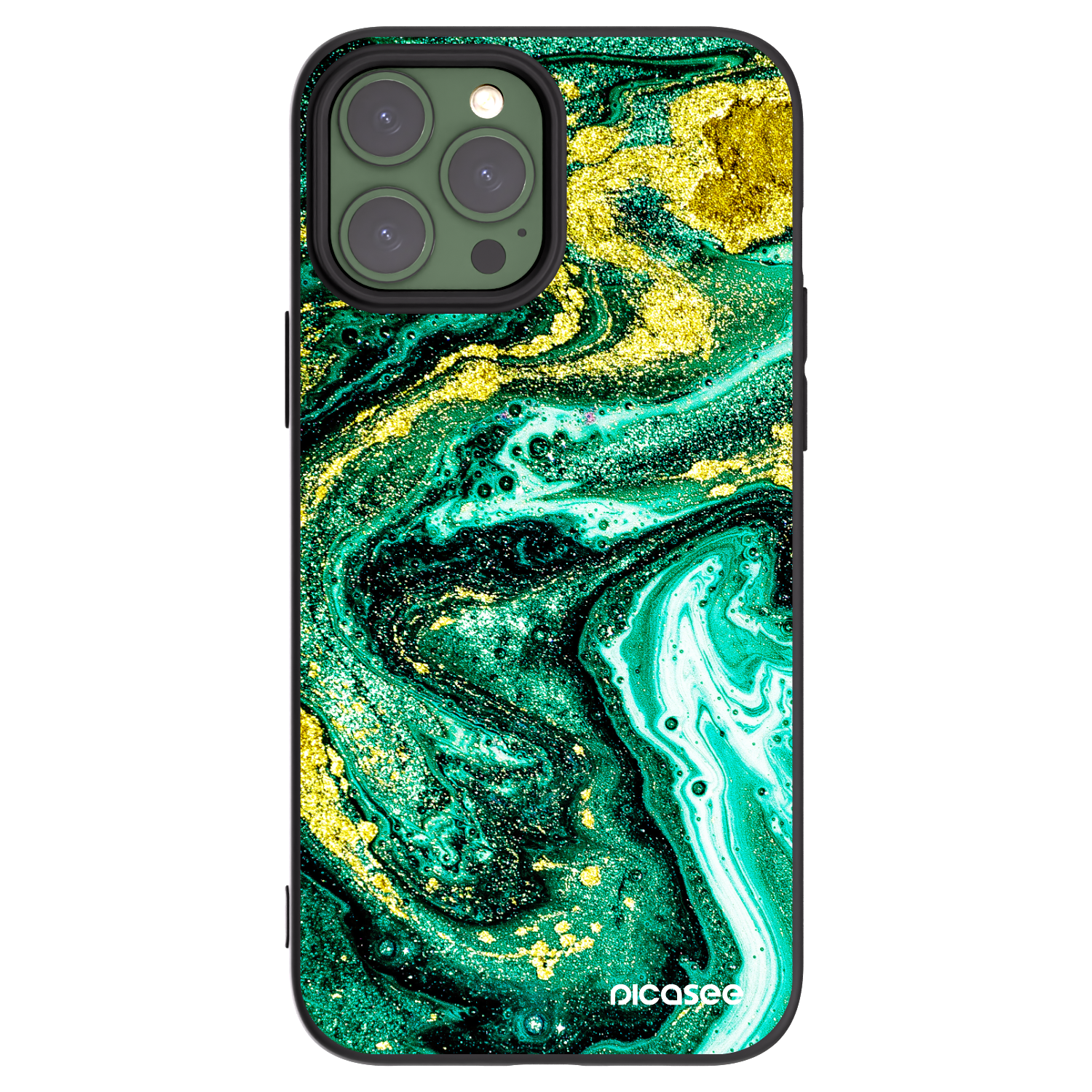 Picasee Apple iPhone 13 Pro Max Hülle - Schwarzes Silikon - Green Gold